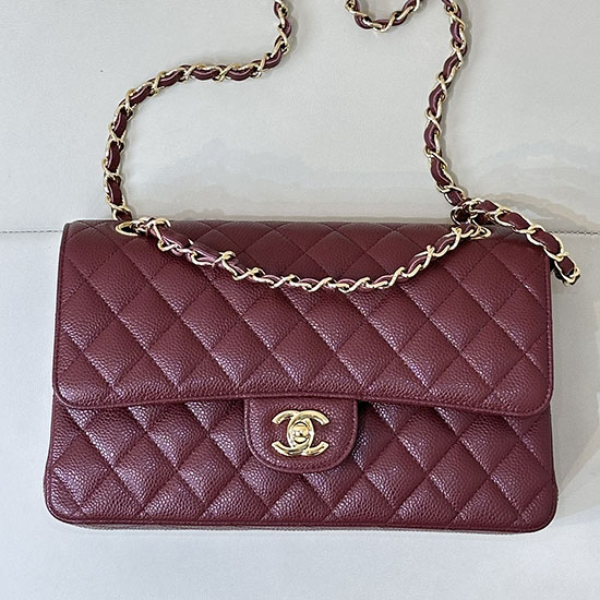 Medium Chanel Caviar Flap Bag A01112 Burgundy with Gold