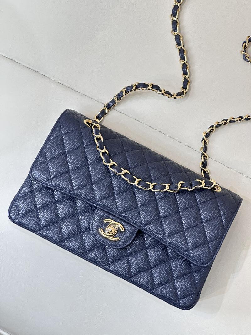 Medium Chanel Caviar Flap Bag A01112 Dark Blue with Gold