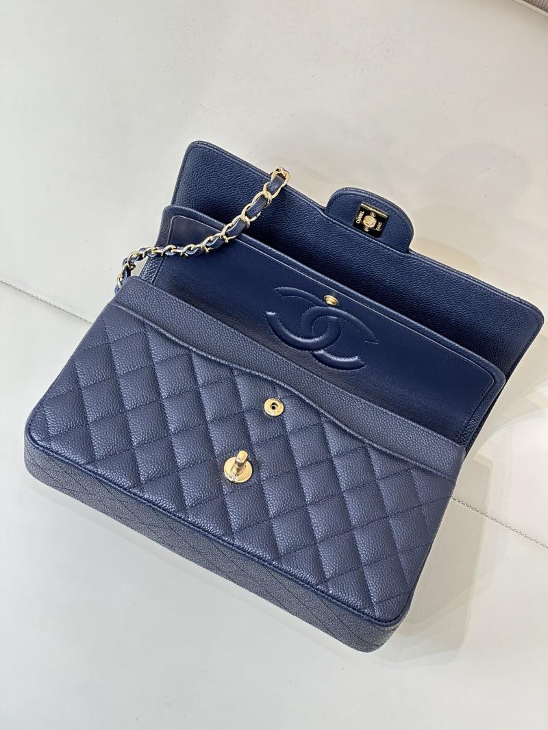 Medium Chanel Caviar Flap Bag A01112 Dark Blue with Gold