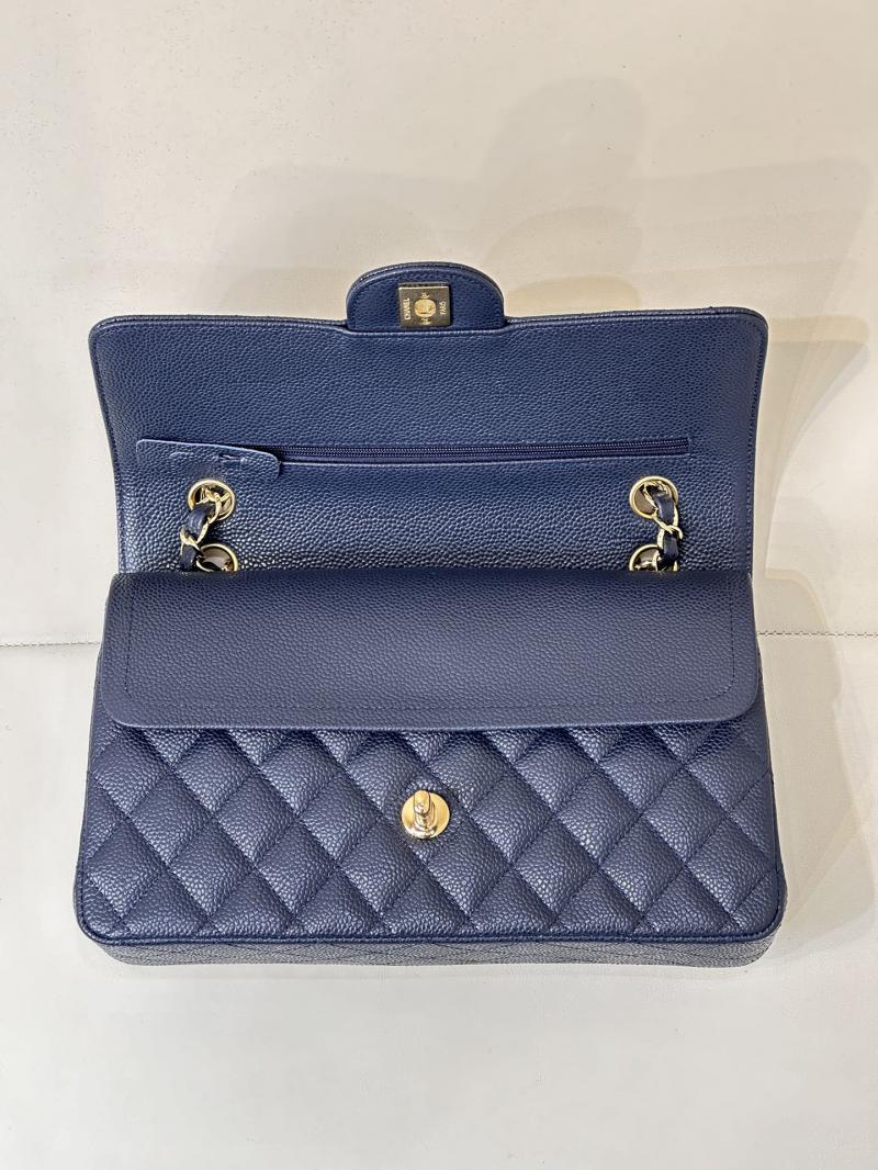 Medium Chanel Caviar Flap Bag A01112 Dark Blue with Gold