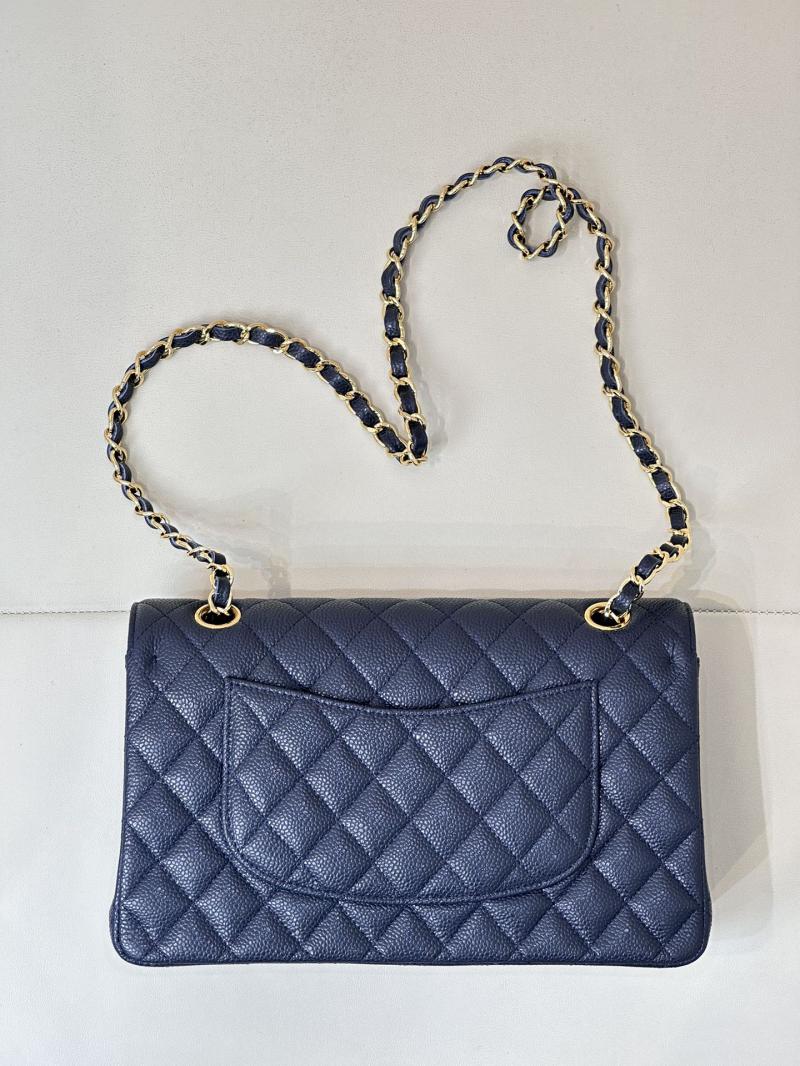 Medium Chanel Caviar Flap Bag A01112 Dark Blue with Gold