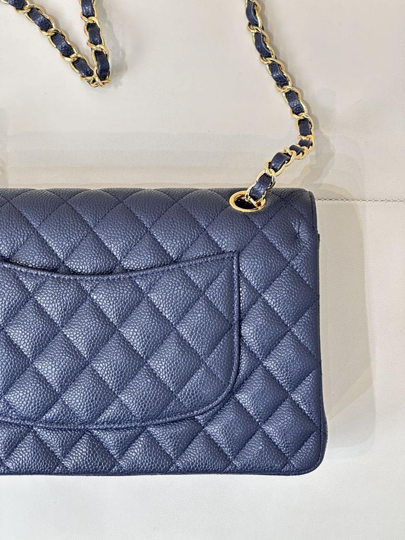 Medium Chanel Caviar Flap Bag A01112 Dark Blue with Gold