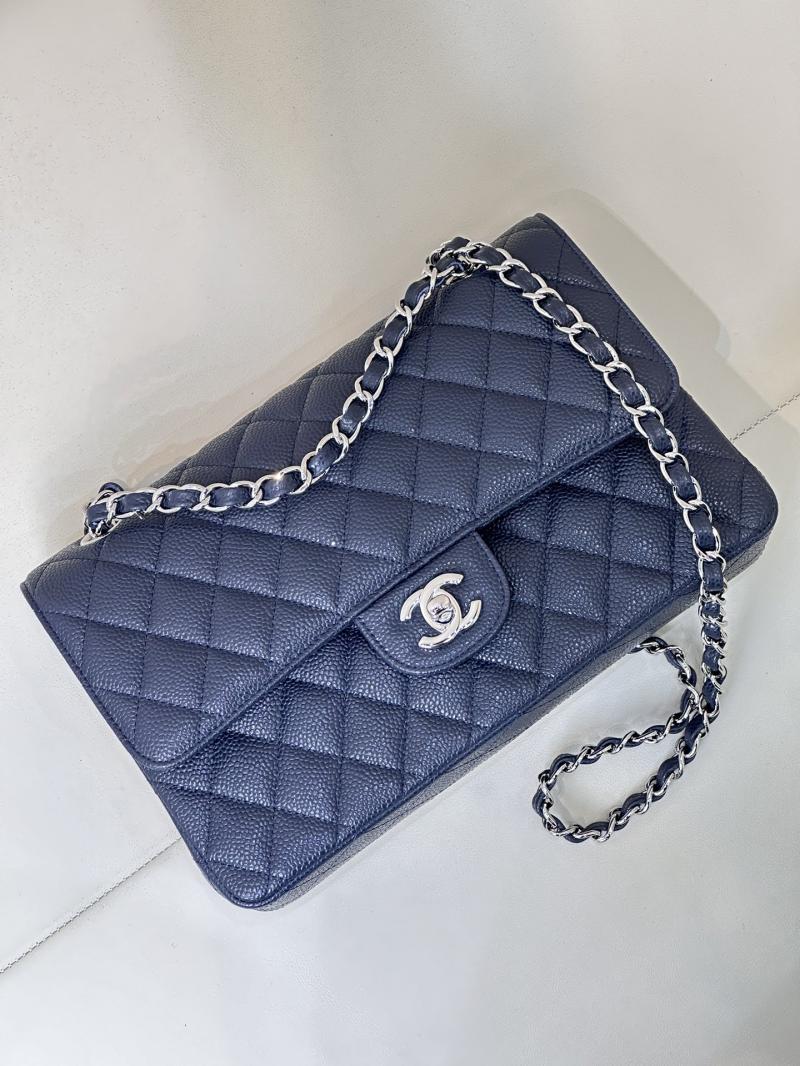 Medium Chanel Caviar Flap Bag A01112 Dark Blue with Silver