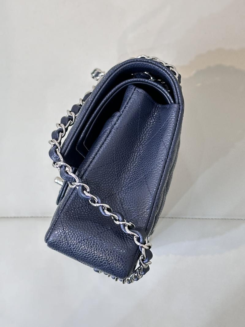 Medium Chanel Caviar Flap Bag A01112 Dark Blue with Silver