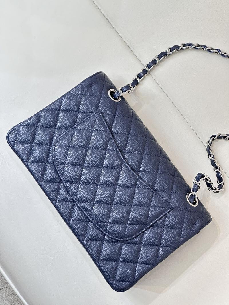 Medium Chanel Caviar Flap Bag A01112 Dark Blue with Silver