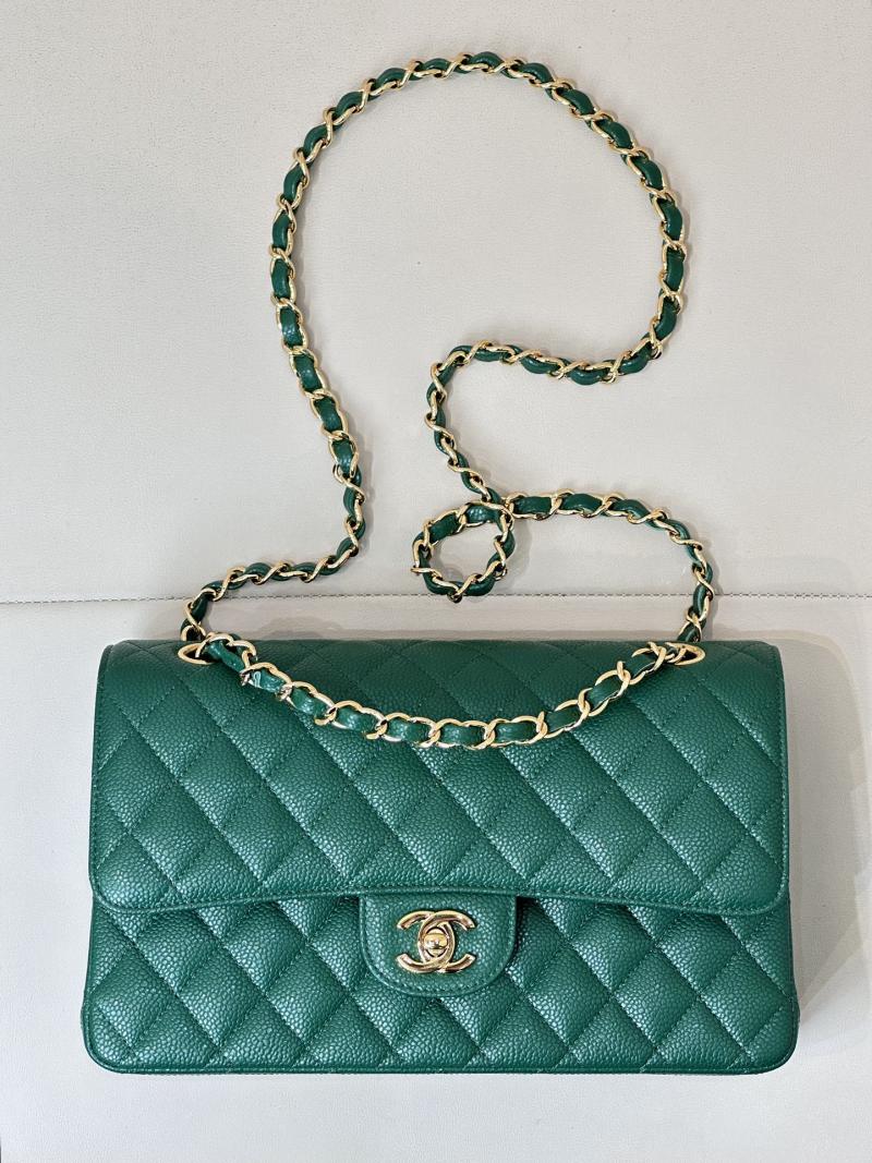 Medium Chanel Caviar Flap Bag A01112 Green with Gold