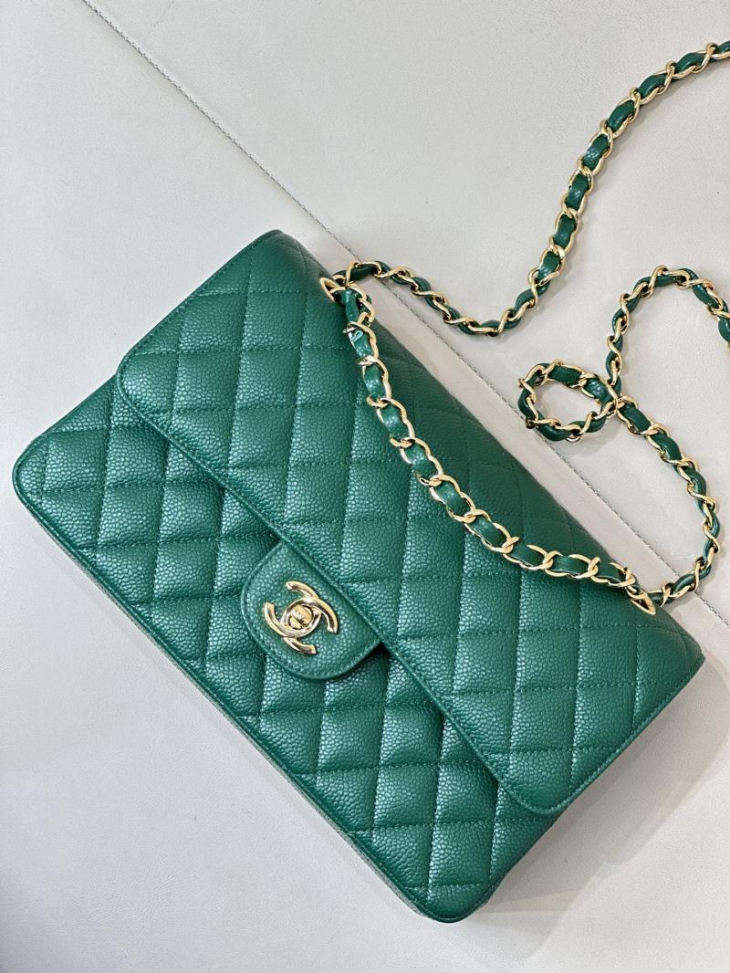 Medium Chanel Caviar Flap Bag A01112 Green with Gold