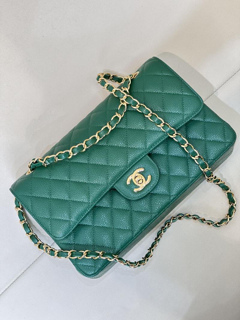 Medium Chanel Caviar Flap Bag A01112 Green with Gold