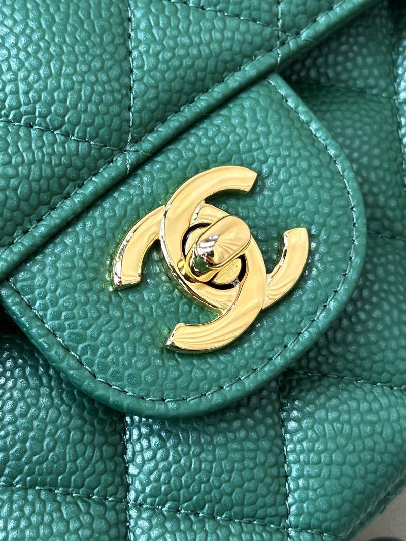 Medium Chanel Caviar Flap Bag A01112 Green with Gold