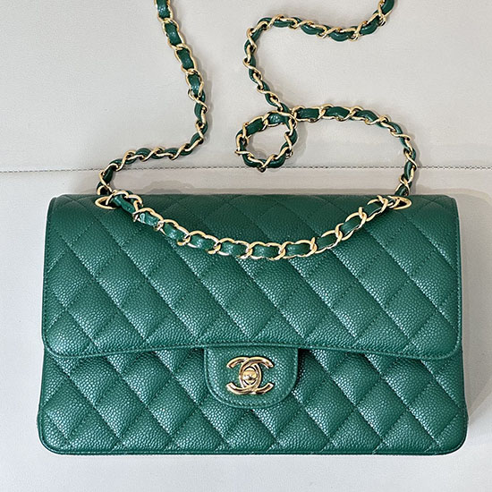 Medium Chanel Caviar Flap Bag A01112 Green with Gold