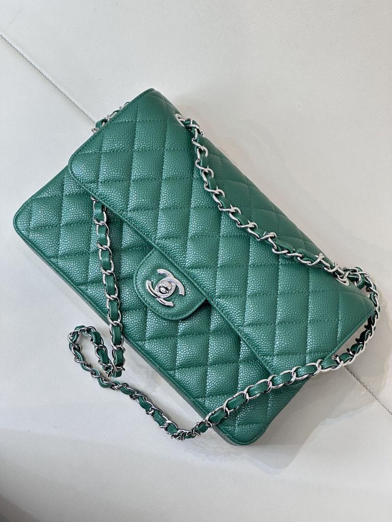 Medium Chanel Caviar Flap Bag A01112 Green with Silver