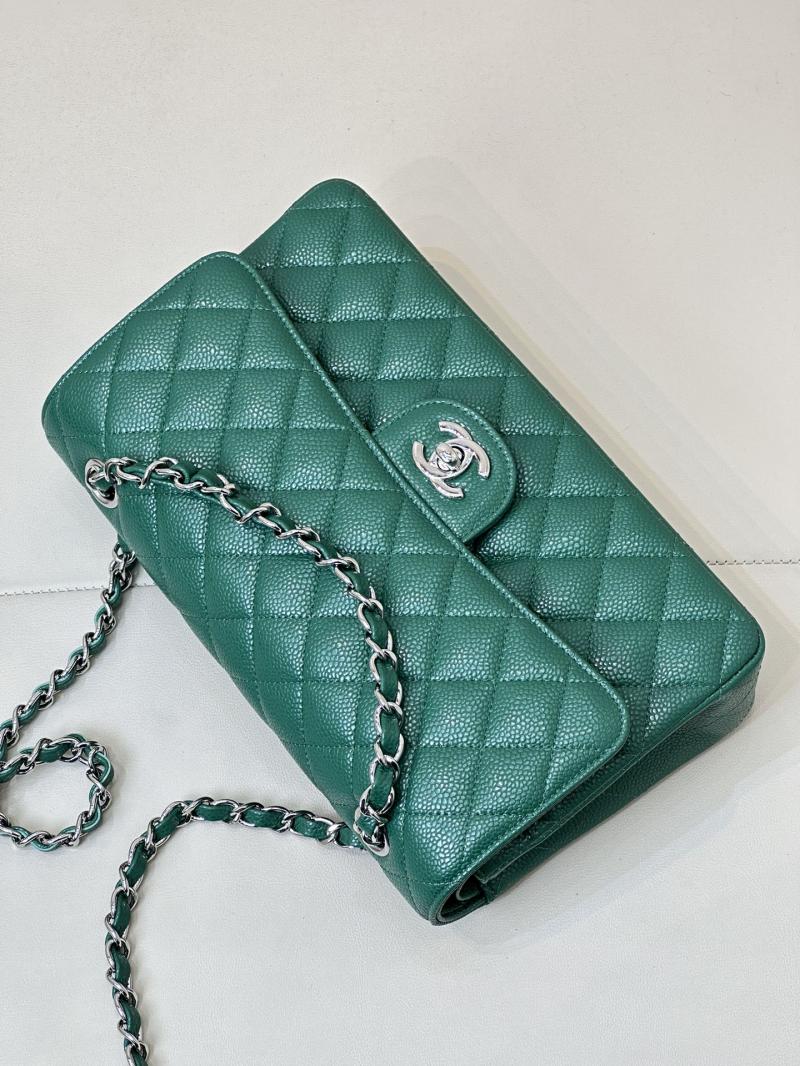 Medium Chanel Caviar Flap Bag A01112 Green with Silver