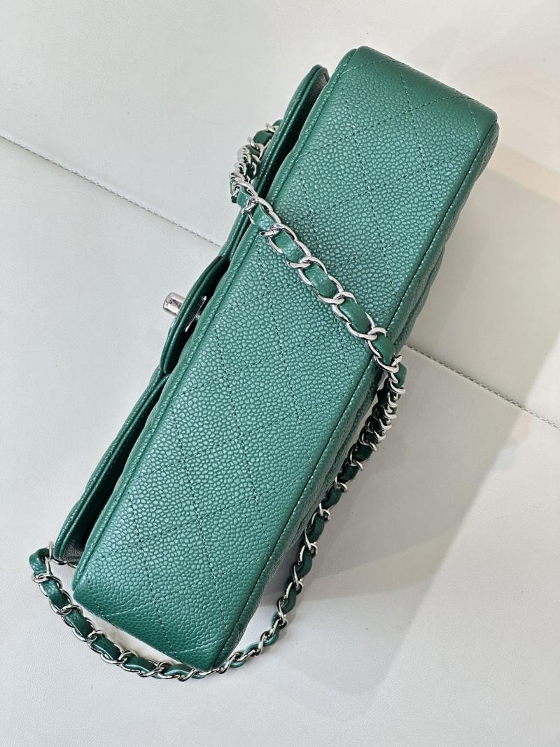 Medium Chanel Caviar Flap Bag A01112 Green with Silver