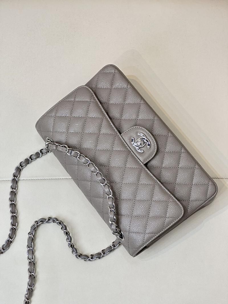 Medium Chanel Caviar Flap Bag A01112 Grey with Silver