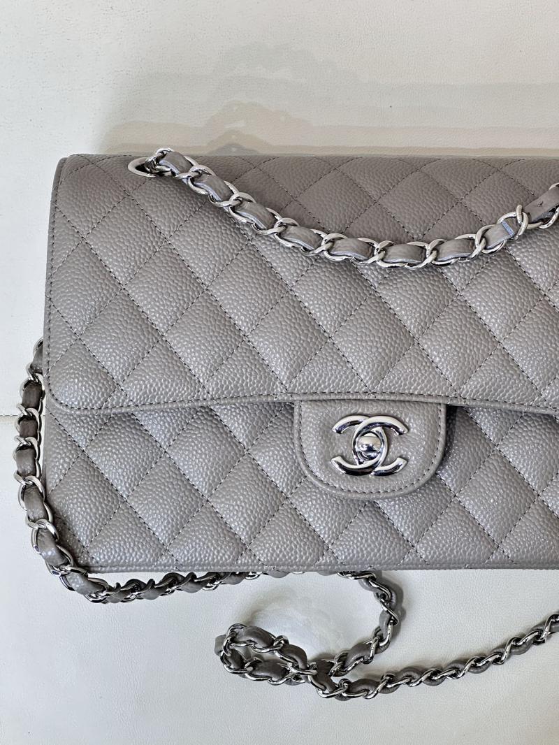 Medium Chanel Caviar Flap Bag A01112 Grey with Silver