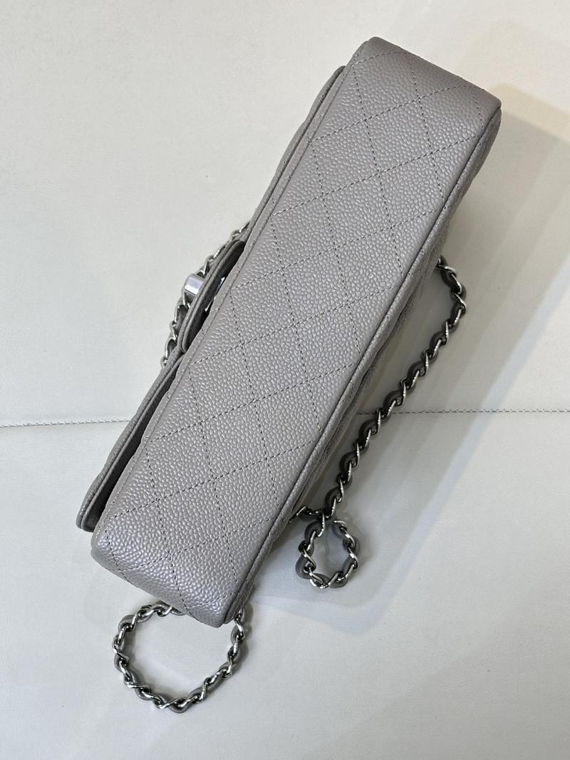 Medium Chanel Caviar Flap Bag A01112 Grey with Silver