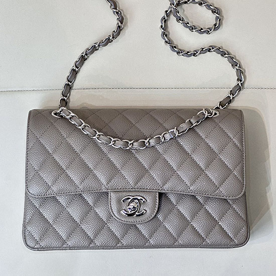 Medium Chanel Caviar Flap Bag A01112 Grey with Silver