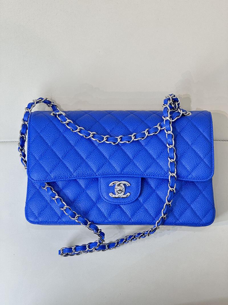 Medium Chanel Caviar Flap Bag A01112 Klein blue with Silver