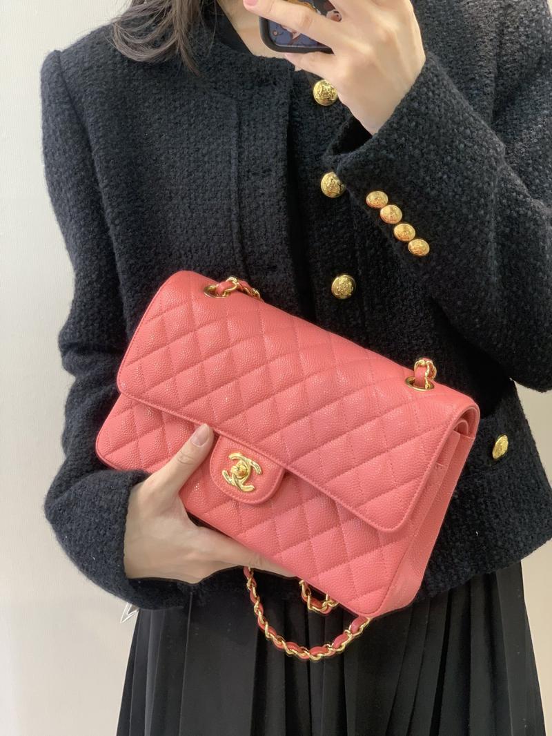 Medium Chanel Caviar Flap Bag A01112 Peach with Gold