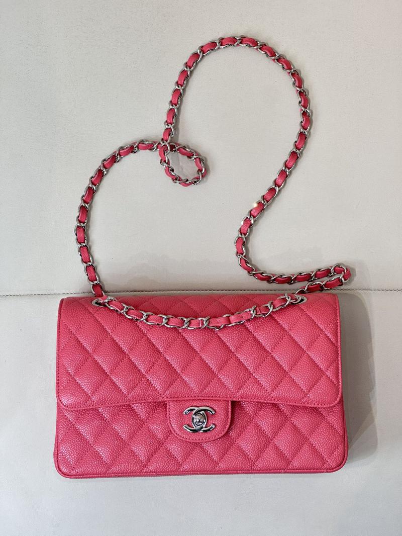 Medium Chanel Caviar Flap Bag A01112 Peach with Silver