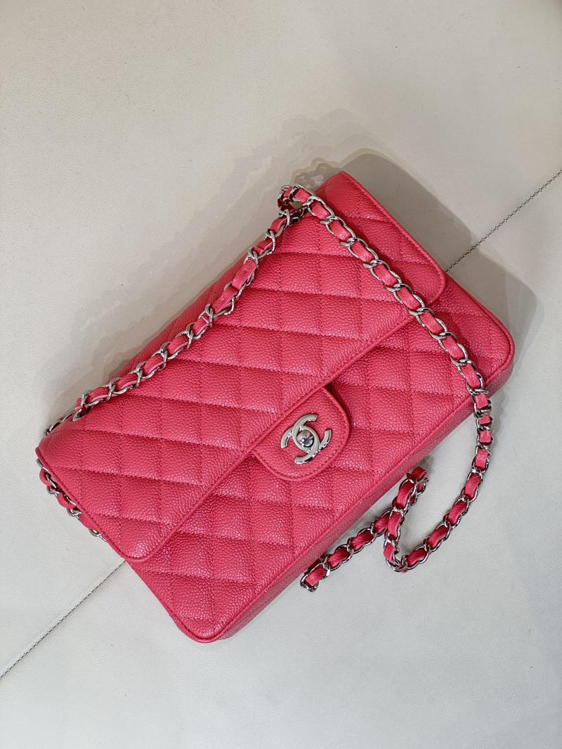 Medium Chanel Caviar Flap Bag A01112 Peach with Silver