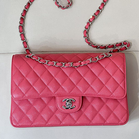 Medium Chanel Caviar Flap Bag A01112 Peach with Silver