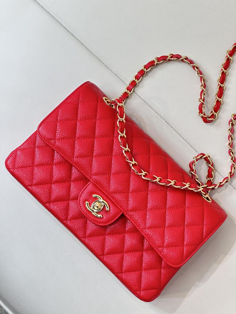 Medium Chanel Caviar Flap Bag A01112 Red with Gold