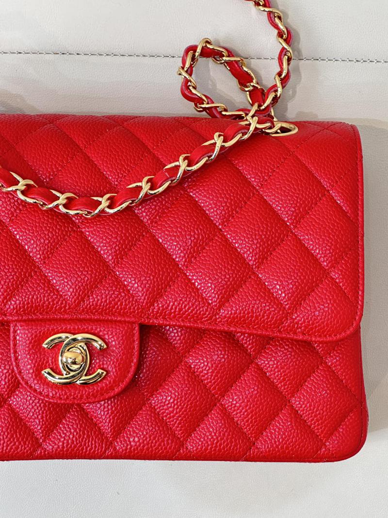 Medium Chanel Caviar Flap Bag A01112 Red with Gold