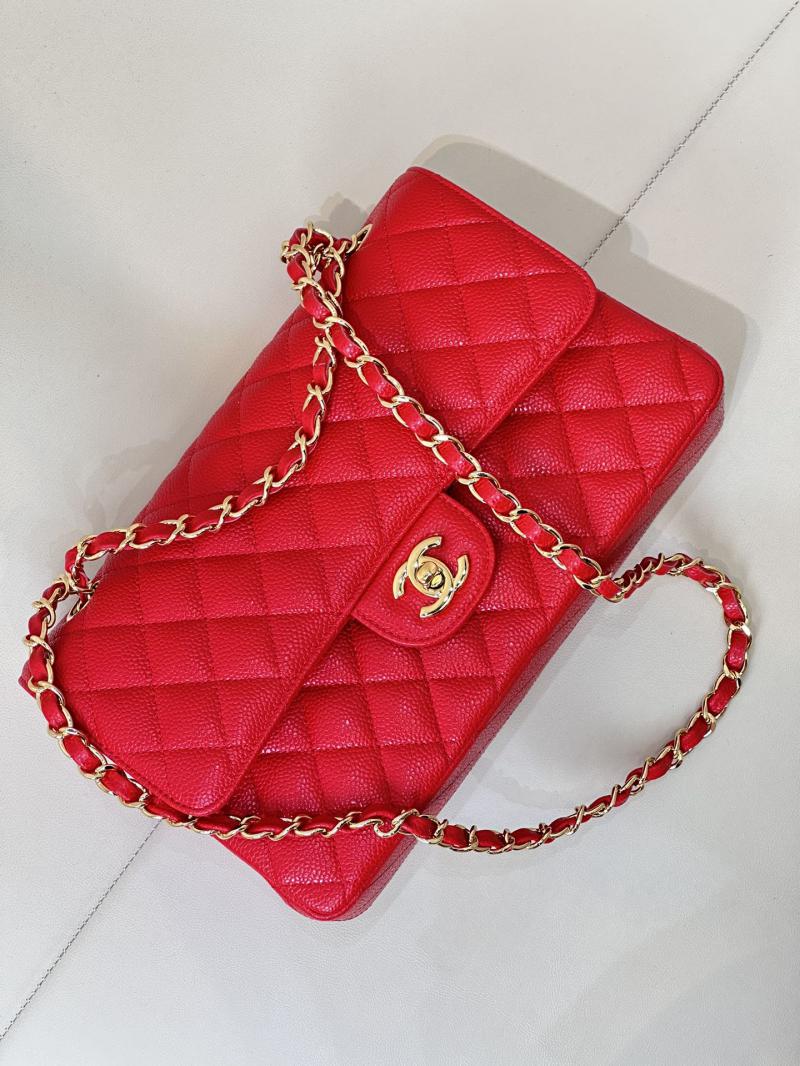 Medium Chanel Caviar Flap Bag A01112 Red with Gold