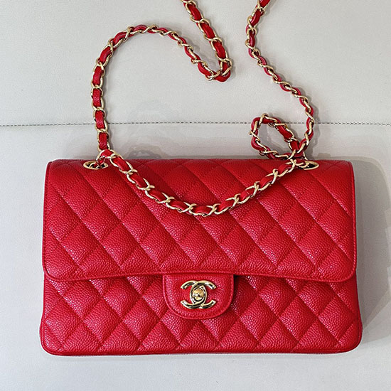 Medium Chanel Caviar Flap Bag A01112 Red with Gold