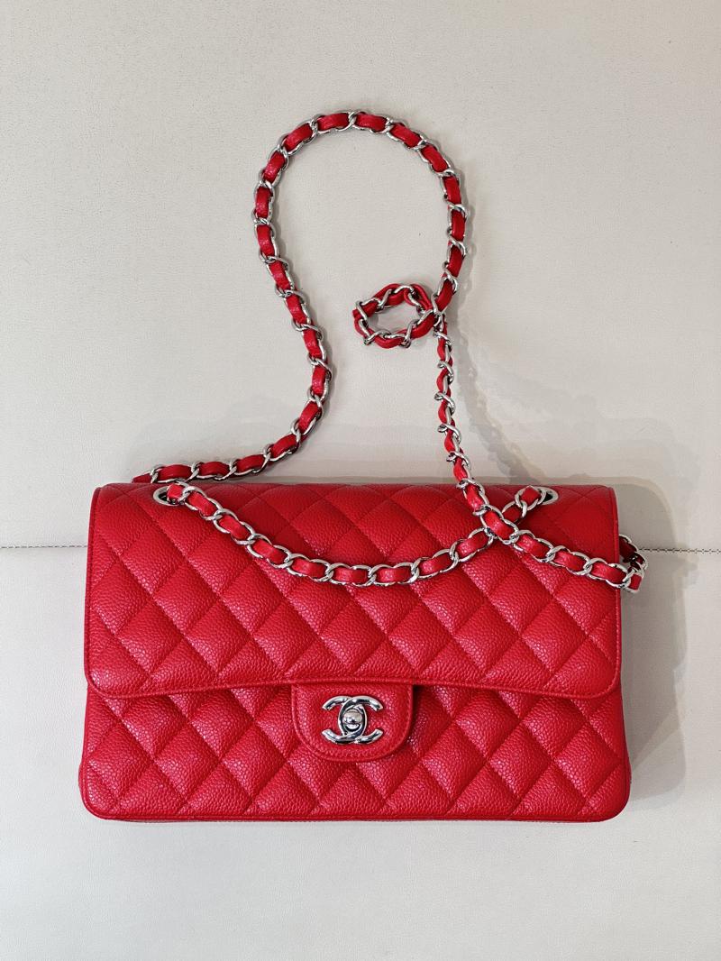 Medium Chanel Caviar Flap Bag A01112 Red with Silver