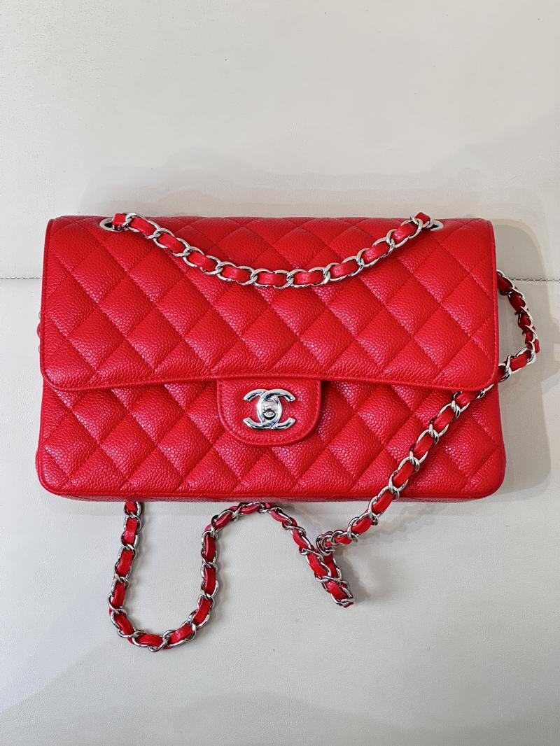 Medium Chanel Caviar Flap Bag A01112 Red with Silver