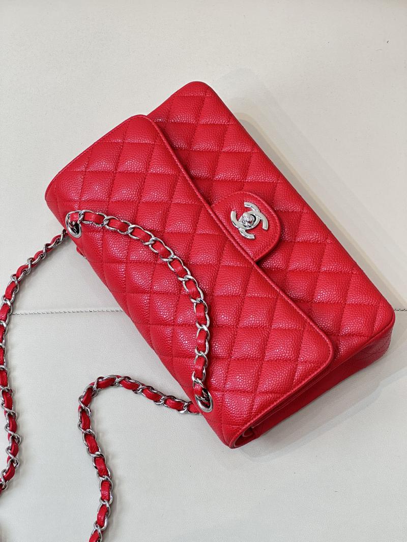 Medium Chanel Caviar Flap Bag A01112 Red with Silver