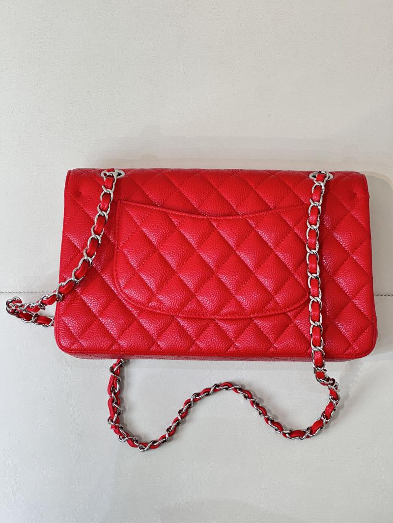 Medium Chanel Caviar Flap Bag A01112 Red with Silver