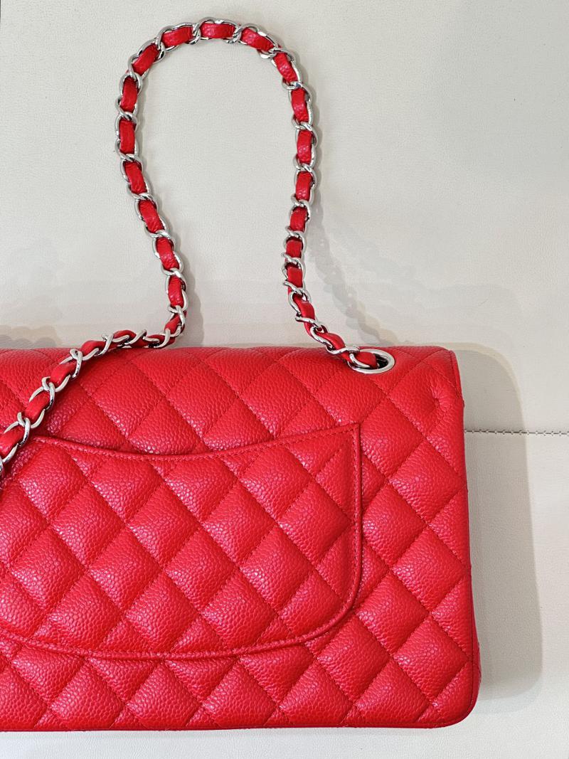 Medium Chanel Caviar Flap Bag A01112 Red with Silver