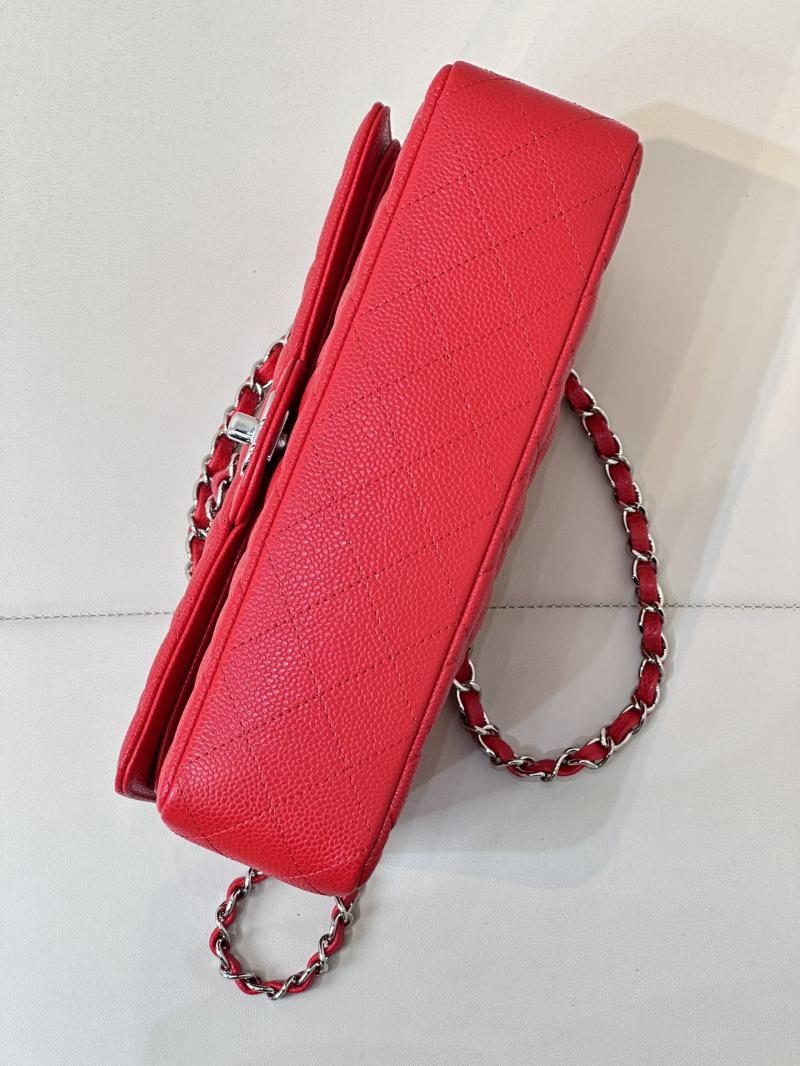 Medium Chanel Caviar Flap Bag A01112 Red with Silver