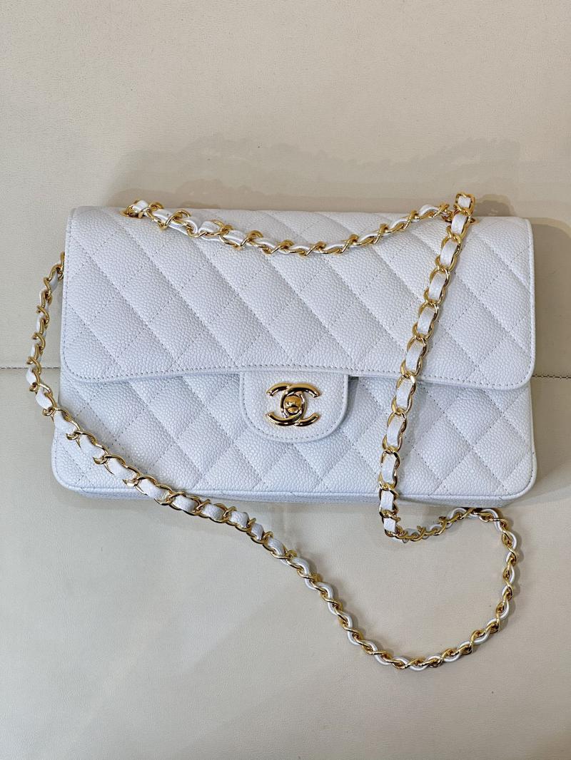 Medium Chanel Caviar Flap Bag A01112 White with Gold