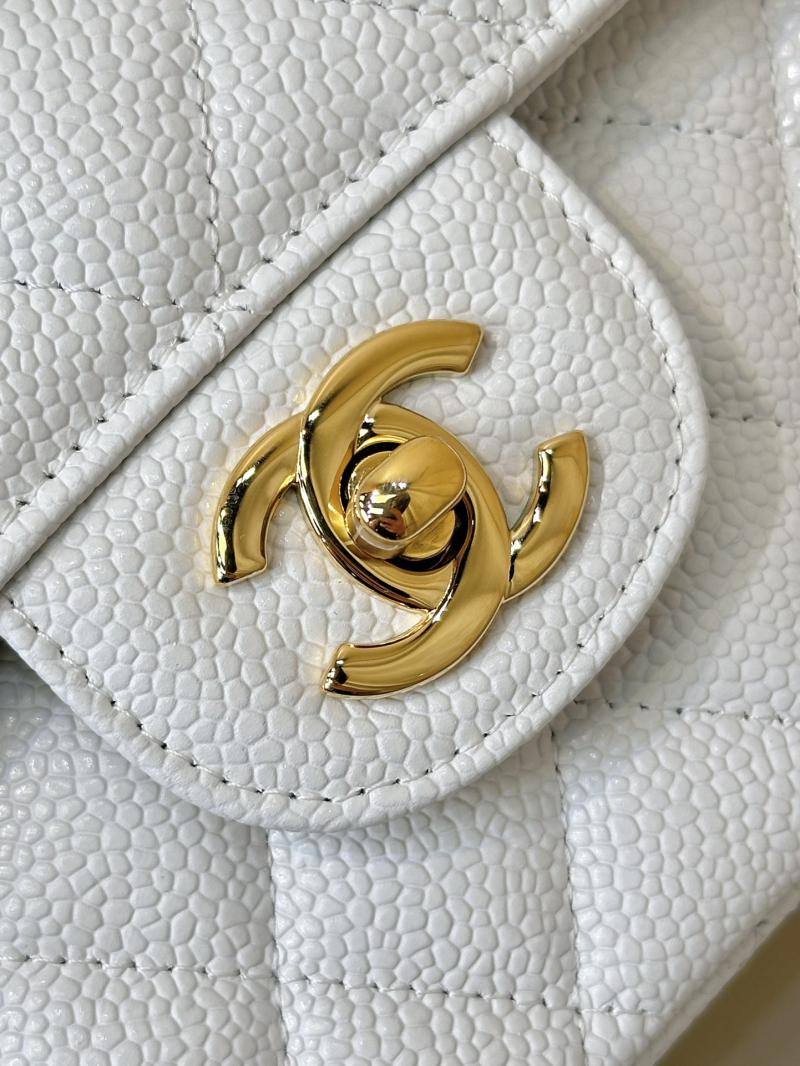 Medium Chanel Caviar Flap Bag A01112 White with Gold