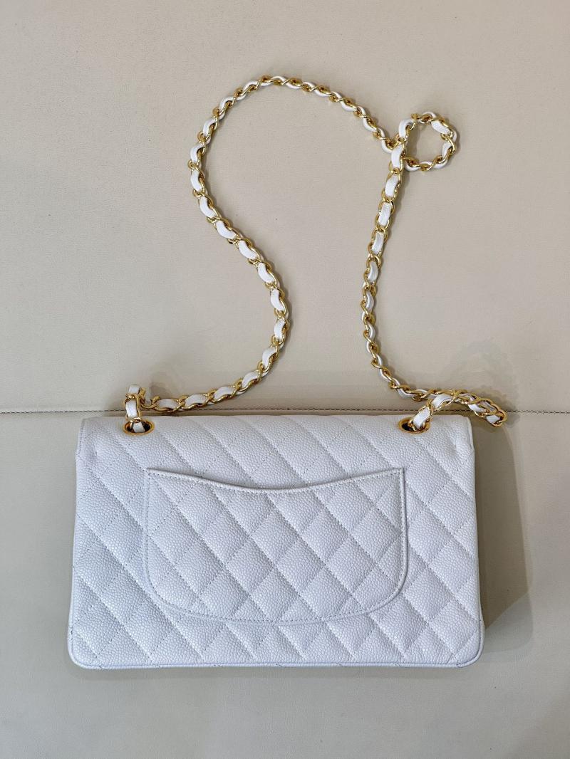 Medium Chanel Caviar Flap Bag A01112 White with Gold