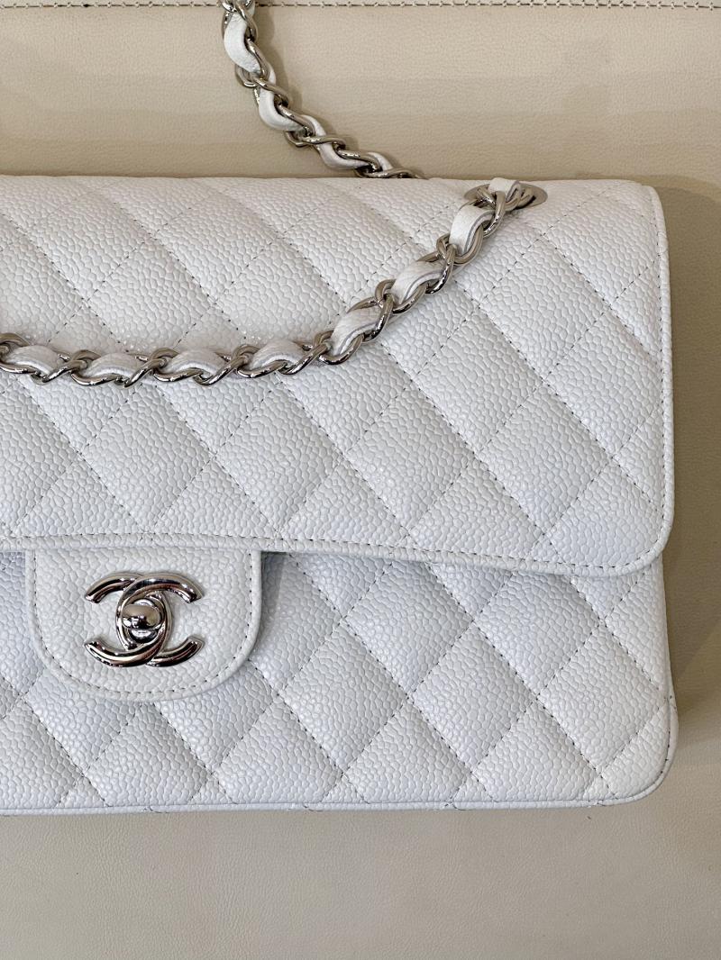 Medium Chanel Caviar Flap Bag A01112 White with Silver