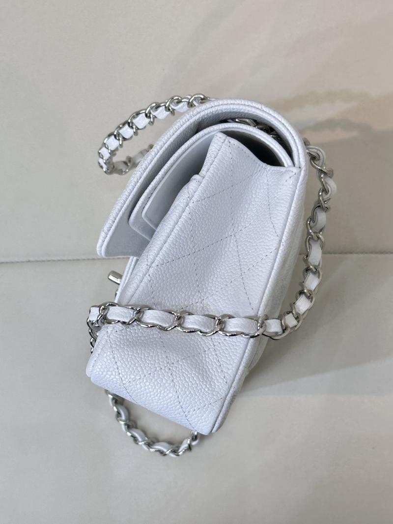 Medium Chanel Caviar Flap Bag A01112 White with Silver