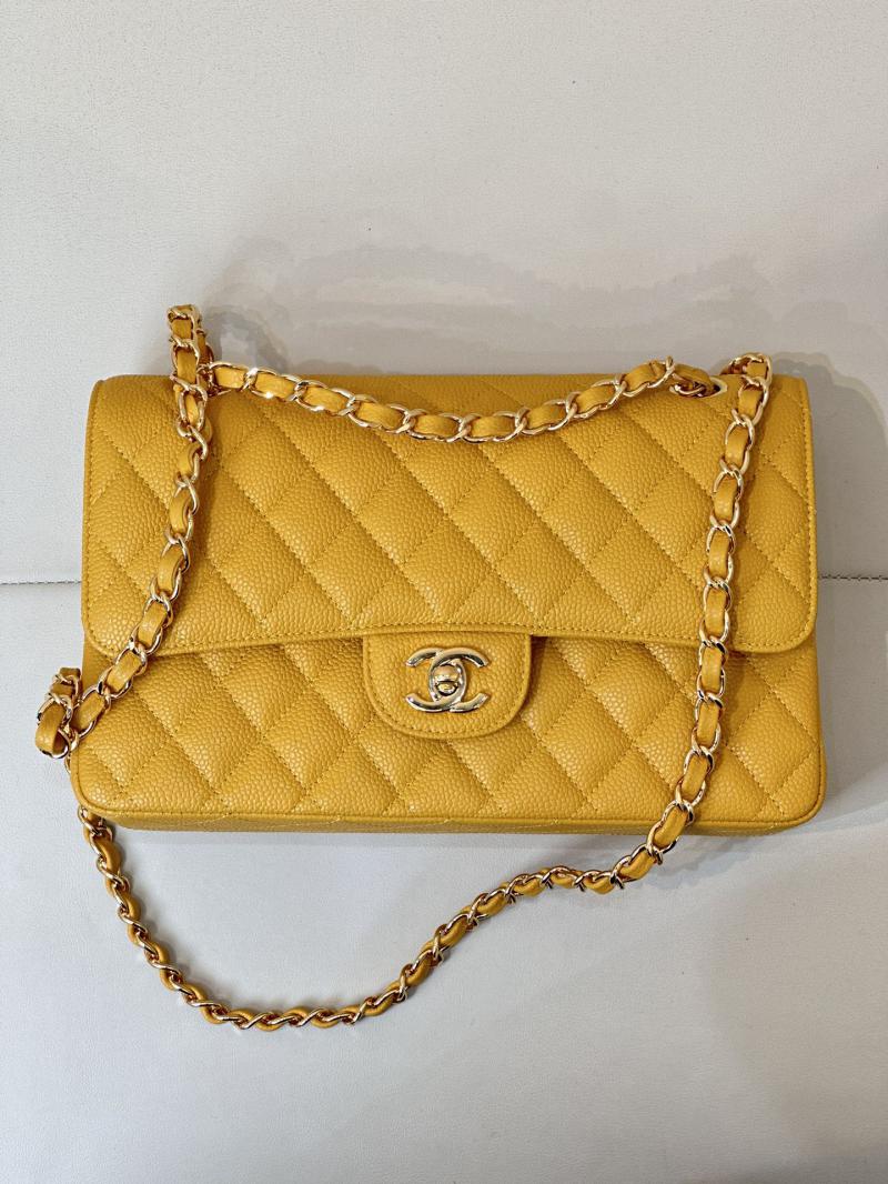 Medium Chanel Caviar Flap Bag A01112 Yellow with Gold