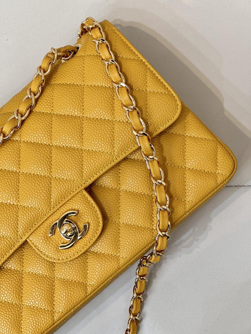 Medium Chanel Caviar Flap Bag A01112 Yellow with Gold