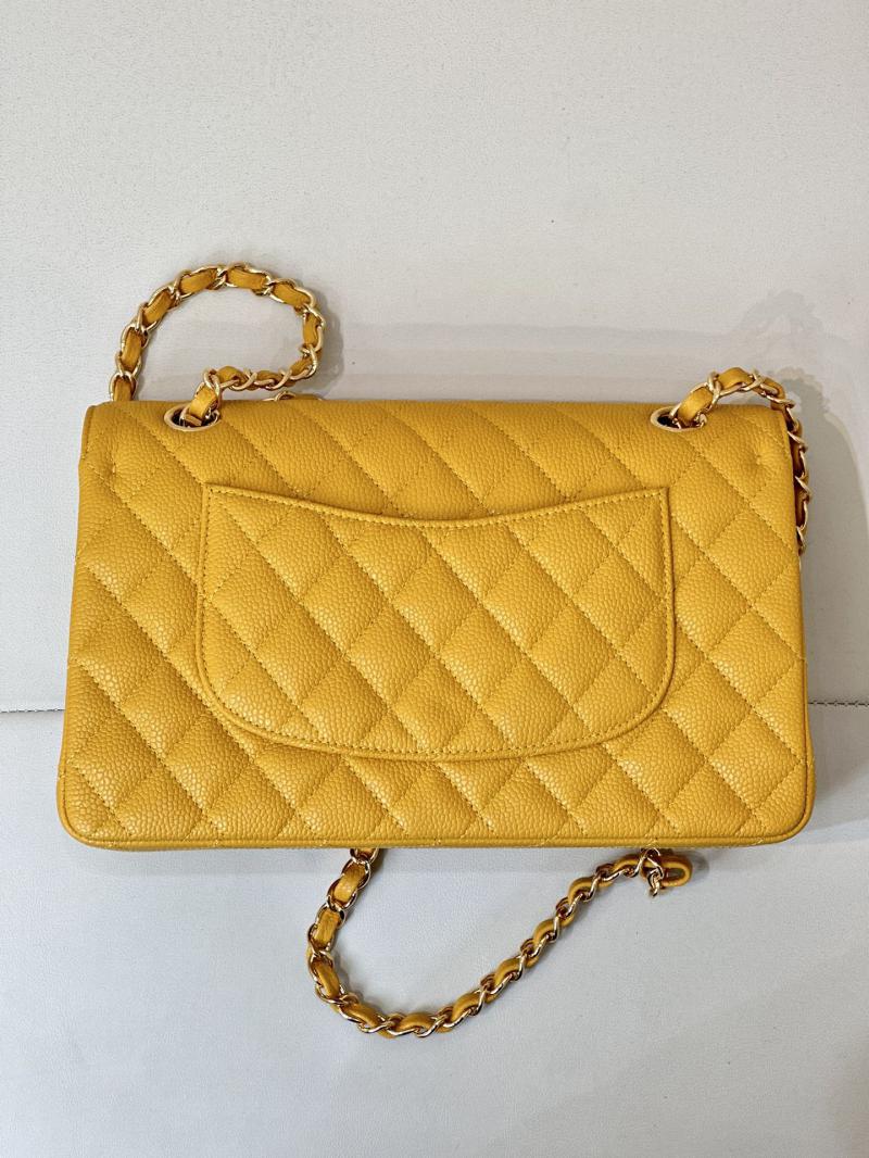 Medium Chanel Caviar Flap Bag A01112 Yellow with Gold