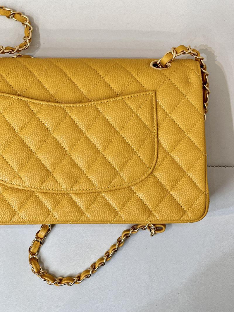 Medium Chanel Caviar Flap Bag A01112 Yellow with Gold