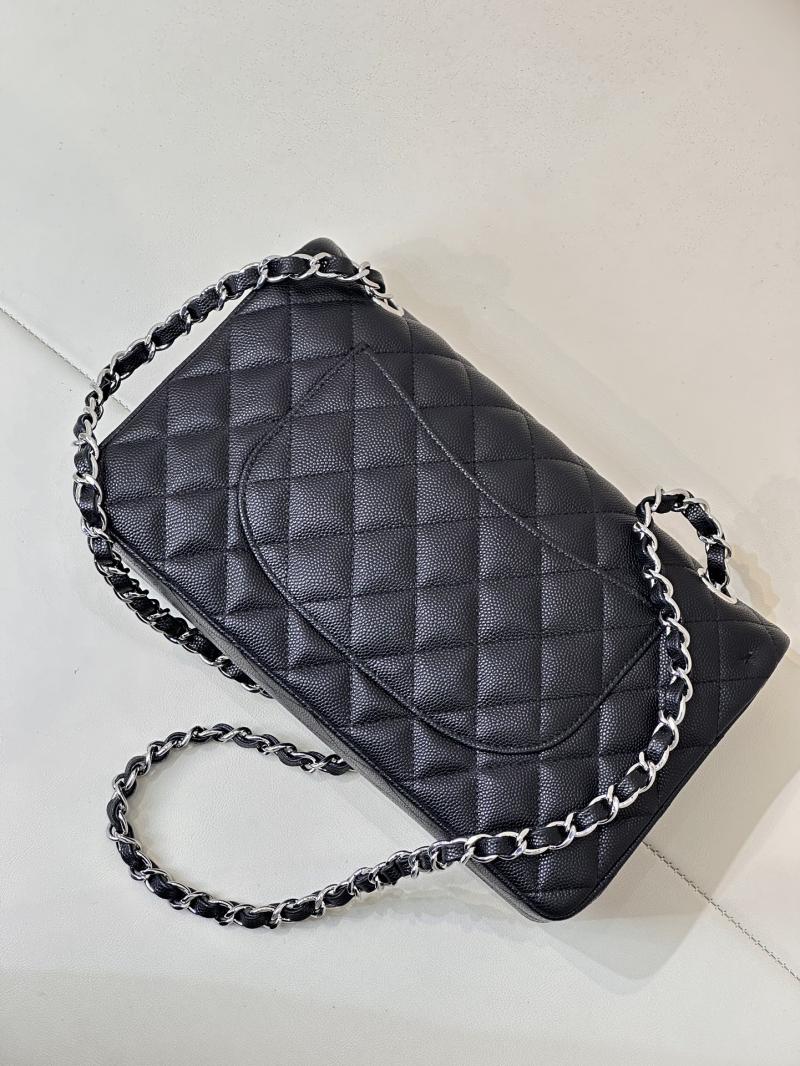 Medium Chanel Grained Calfskin Flap Bag A01112 Black with Silver