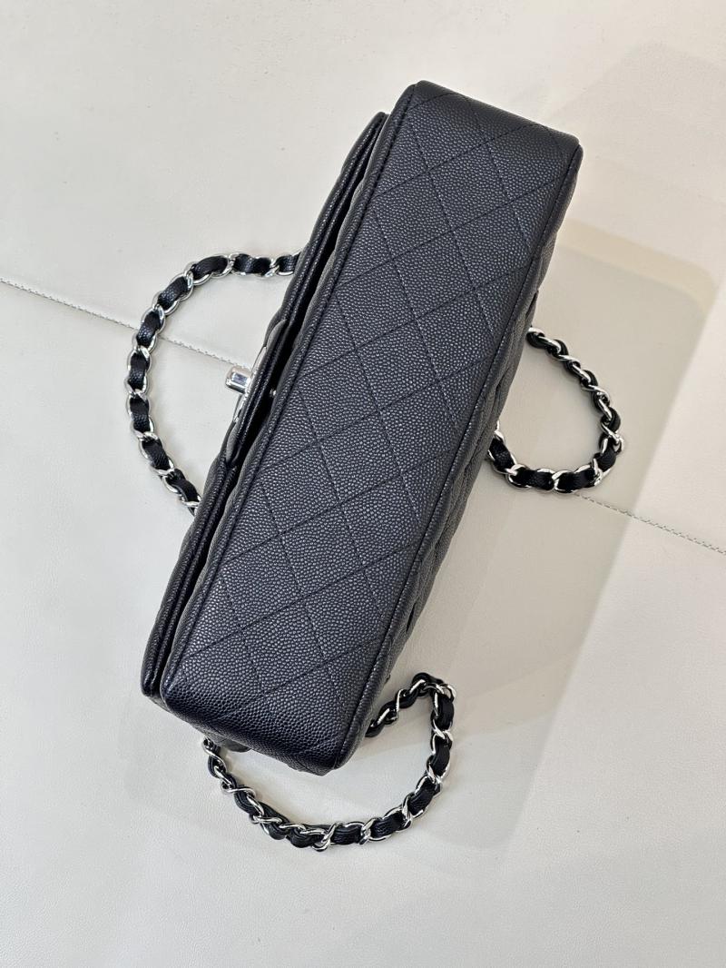 Medium Chanel Grained Calfskin Flap Bag A01112 Black with Silver