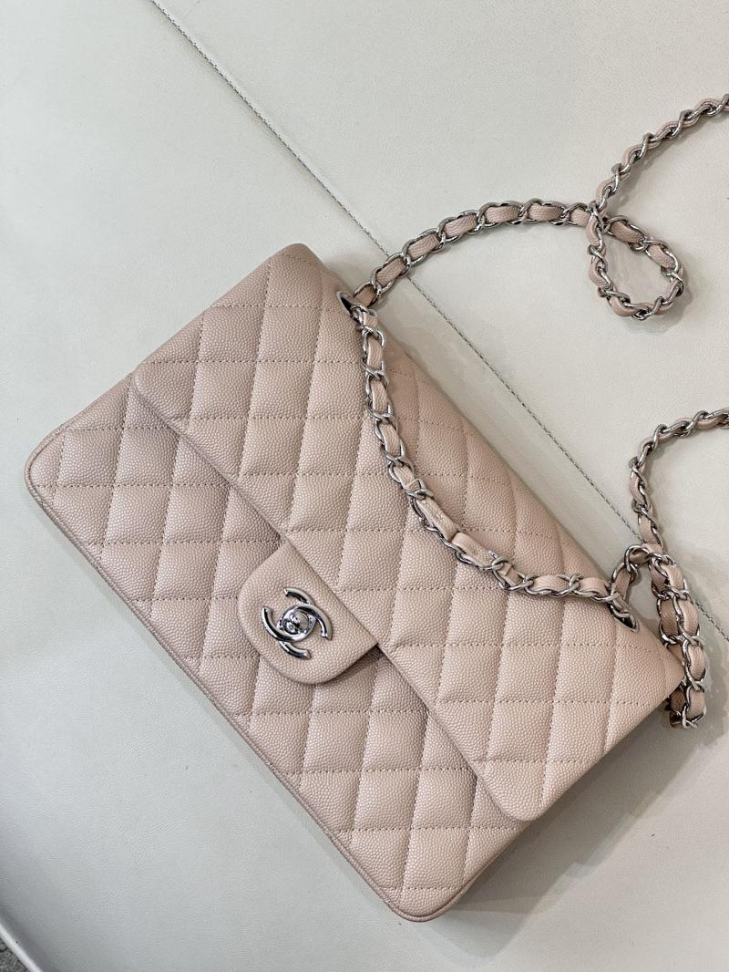 Medium Chanel Grained Calfskin Flap Bag A01112 Nude