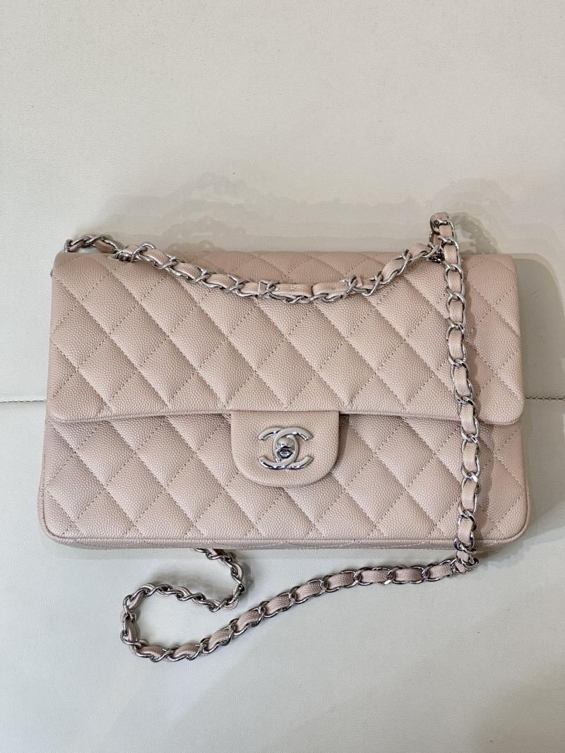 Medium Chanel Grained Calfskin Flap Bag A01112 Nude