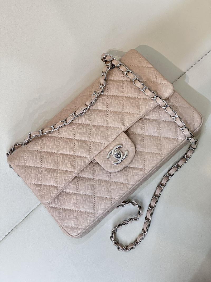 Medium Chanel Grained Calfskin Flap Bag A01112 Nude